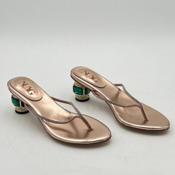 Champagne Crystal Heel Sandals Flip Flops Open Toe Daily Wearing Slippers - Picture 4 of 8